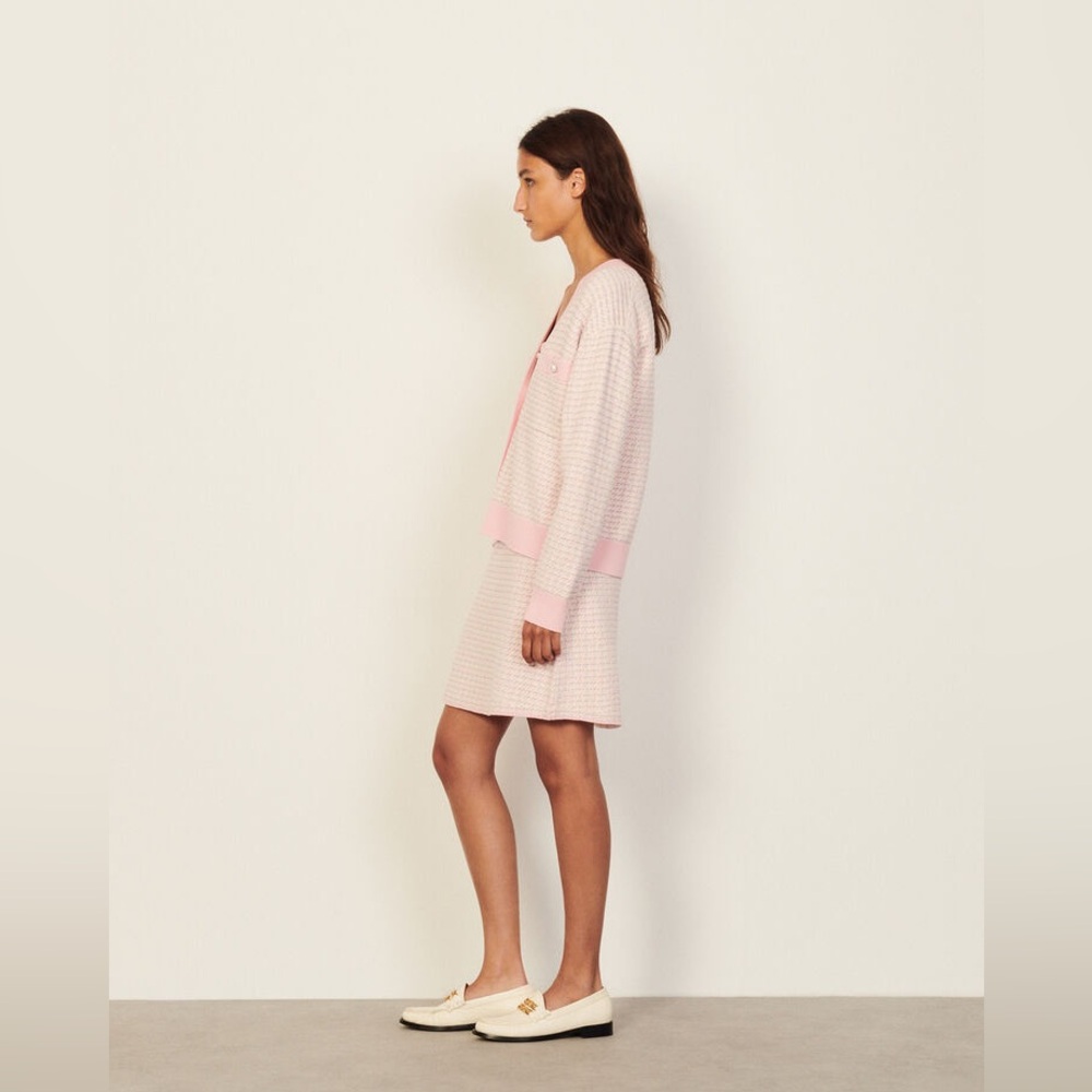 Sandro Pink Knit Cardigan with Pearl Buttons - Picture 2 of 12